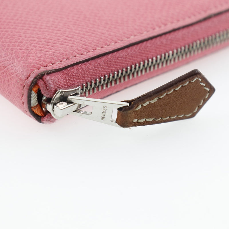 [Hermes] Hermes Azapring Long Silkin Long Wallet Vo Epson x Silk Rose Azare Pink D 패스너 Azap Long Silk Inn Ladies