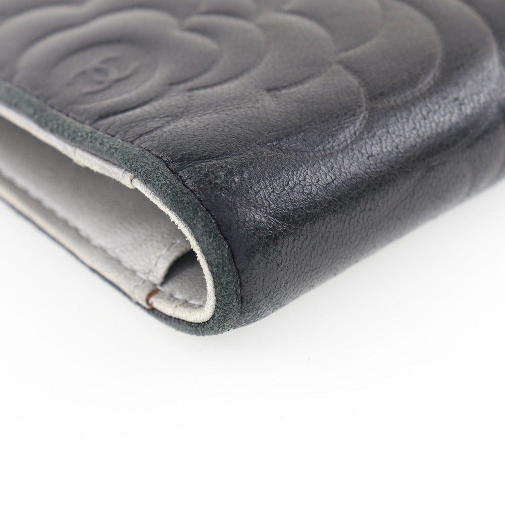 CHANEL】シャネル カメリア ココマーク 二つ折り A36544 ラムスキン 黒