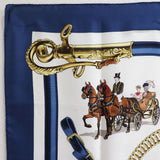 エルメス EQUIPAGES スカーフ HERMES】エルメス カレ90 EQUIPAGES 馬車 シルク 紺/白