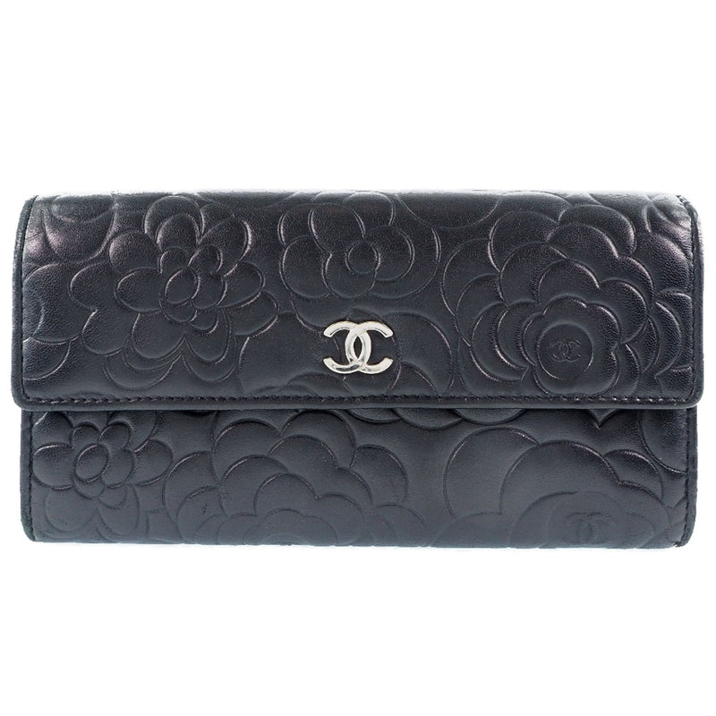 [CHANEL] Chanel Camellia Coco Mark A82283 Ramskin Black Ladies Long Wallet