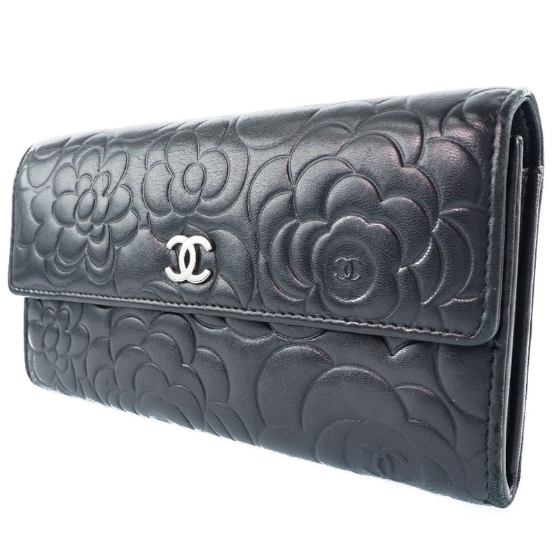 [CHANEL] Chanel Camellia Coco Mark A82283 Ramskin Black Ladies Long Wallet