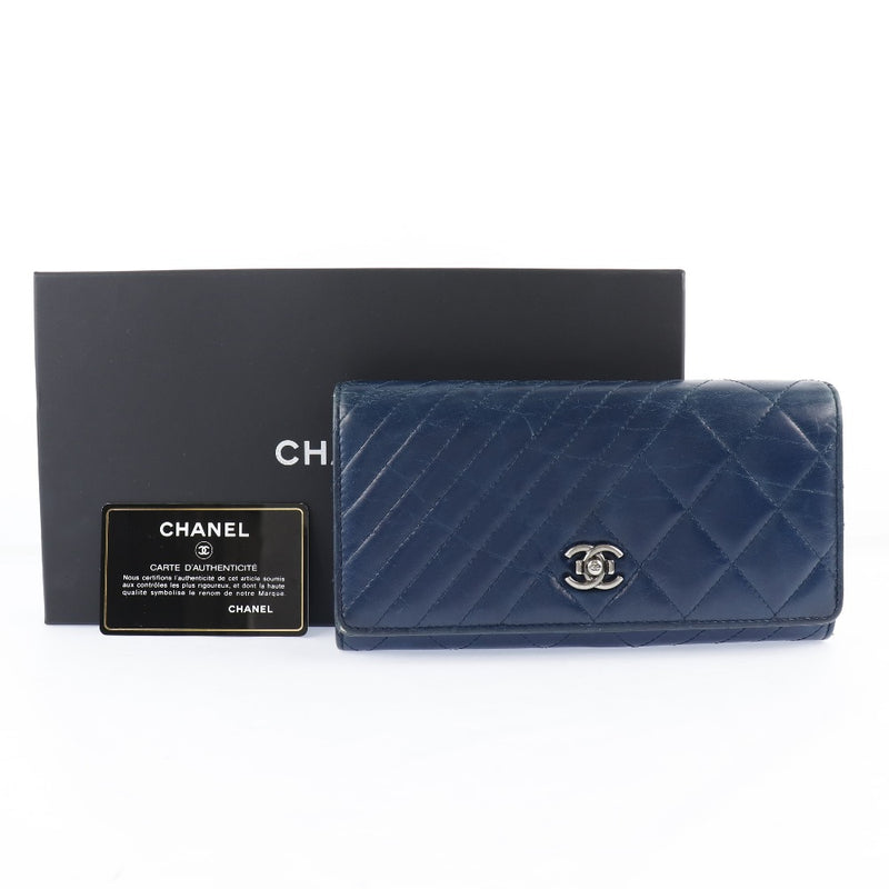 [CHANEL] Chanel Boy Chanel Matrasse Coco Mark Rum Skin Navy Black Wallet