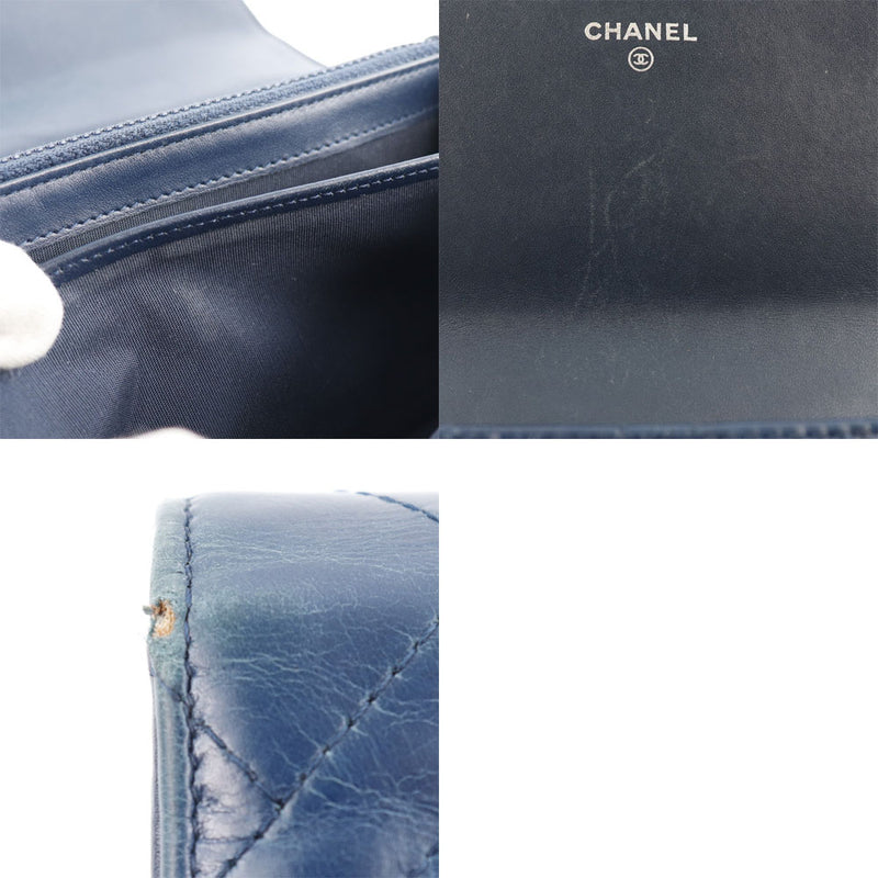[샤넬] 샤넬 보이 샤넬 matrasse 코코 마크 럼 스킨 네이비 블랙 지갑