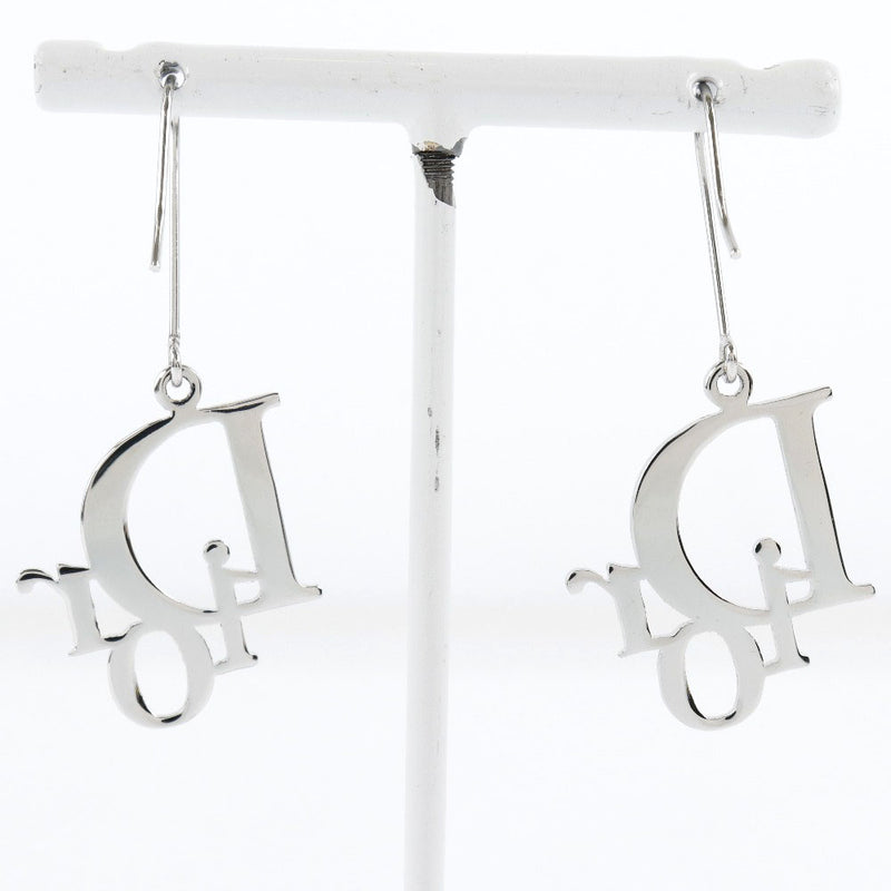 [DIOR] Christian Dior Logo Hook Metal Silver Ladies Earrings A+Rank
