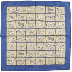 [HERMES] Hermes Care 45 Horse Pattern Silk Blue/Yellow Unisex Scarf A Rank