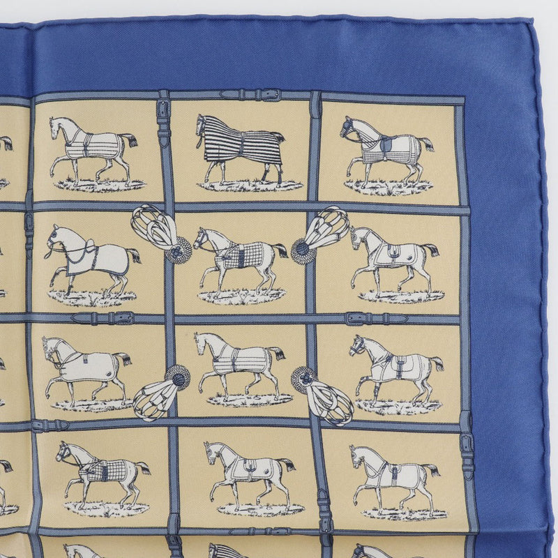 [HERMES] Hermes Care 45 Horse Pattern Silk Blue/Yellow Unisex Scarf A Rank