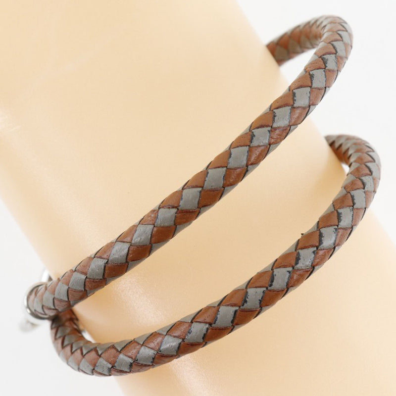 [HERMES] Hermes Jumbo Breath braided leather tea/gray unisex bracelet