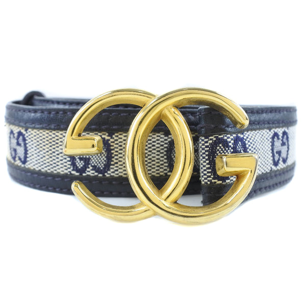 [GUCCI] Gucci Interlocking GG Canvas x Leather Navy Ladies Belt