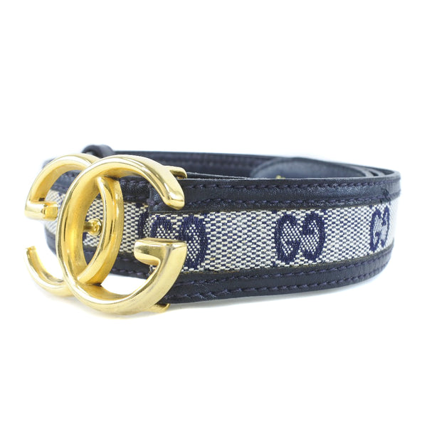[Gucci] Gucci entrelazado GG Canvas x Leather Navy Ladies Cinturón