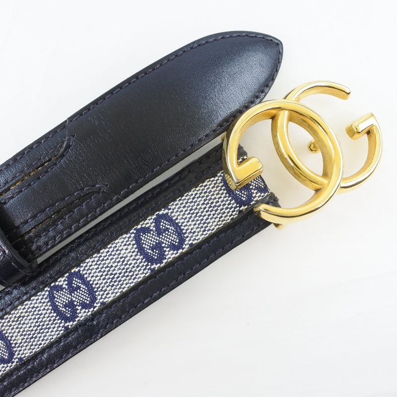 [GUCCI] GUCCI ENTROCKING GG Toivas x Leather Navy Ladies Belt