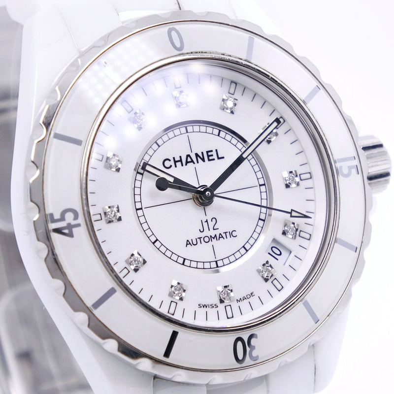 [샤넬] 샤넬 J12 12p 다이아몬드 H1629 시계 흰색 세라믹 자동 와인딩 아날로그로드 맨 화이트 다이얼 시계 a-rank