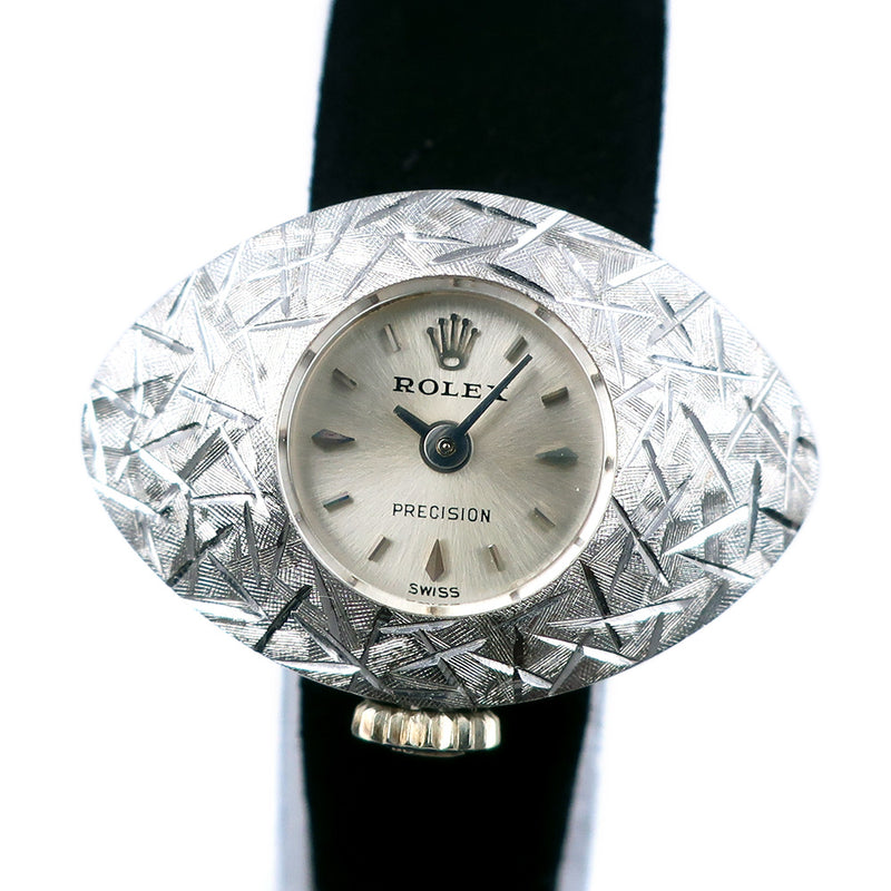 [Rolex] Rolex Chameleon Cal.1401 K18 White Gold X Swedy Wrest Women's Silver Dal Watch A-Rank