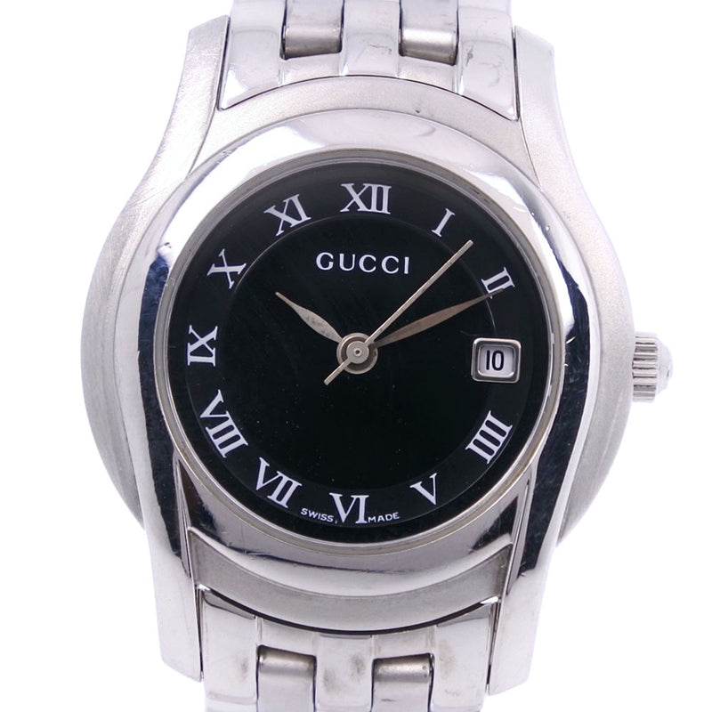 [GUCCI] Gucci 5500L Watch Stainless Steel Silver Quartz Analog Ladies Black Dial Watch A-Rank