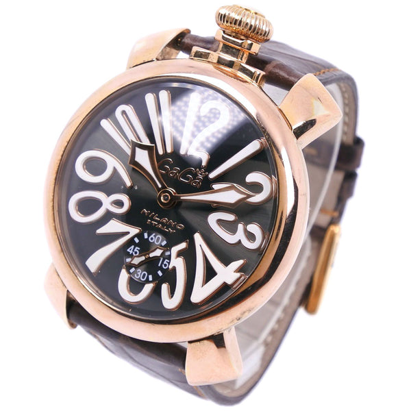 [GAGA MILANO] Gaga Milan Manualle 48 Mechanico Watch Stainless Steel x Leather Gold Handwritten Men's Black Dial Watch