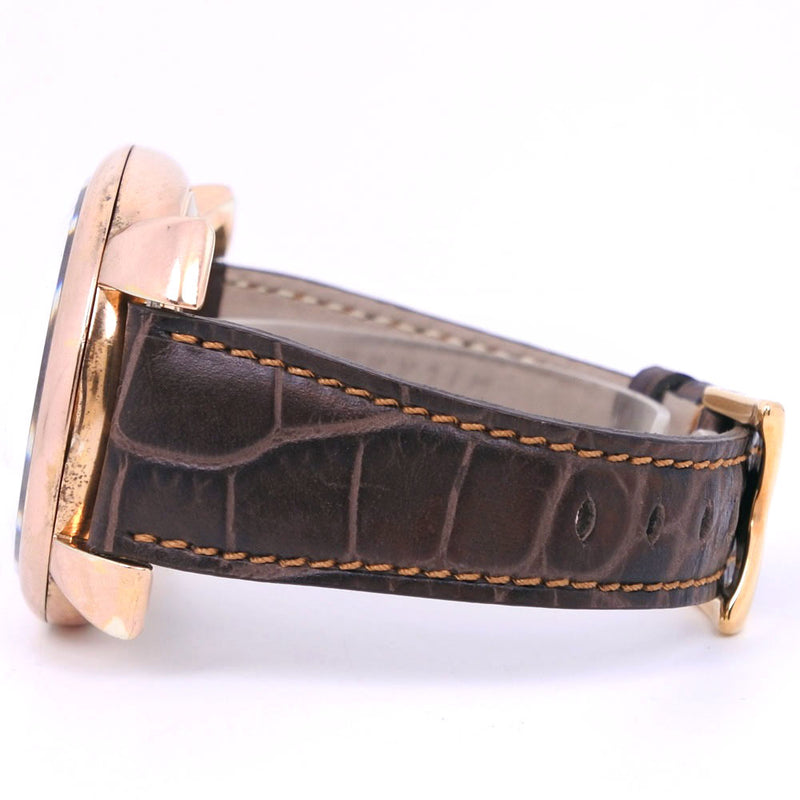 [GAGA MILANO] Gaga Milan Manualle 48 Mechanico Watch Stainless Steel x Leather Gold Handwritten Men's Black Dial Watch