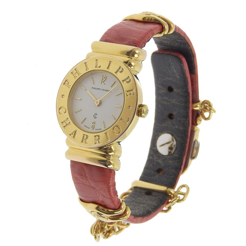 【CHARRIOL】シャリオール
 サントロペ 7007901 ステンレススチール×レザー 赤/ゴールド クオーツ アナログ表示 レディース 白文字盤 腕時計