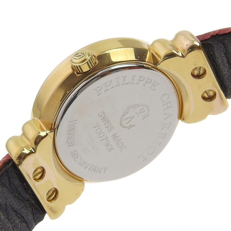 【CHARRIOL】シャリオール
 サントロペ 7007901 ステンレススチール×レザー 赤/ゴールド クオーツ アナログ表示 レディース 白文字盤 腕時計