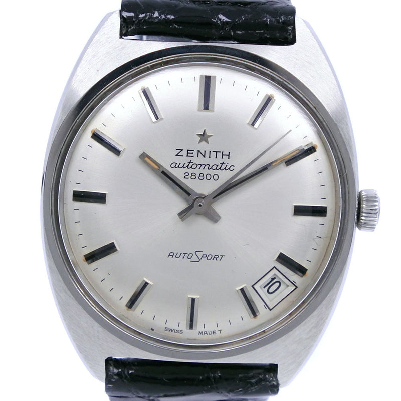 [ZENITH] Zenith auto sports * There is a back lid chopped Cal.2562 28800 Stainless steel x leather automatic winding men's silver dial watches