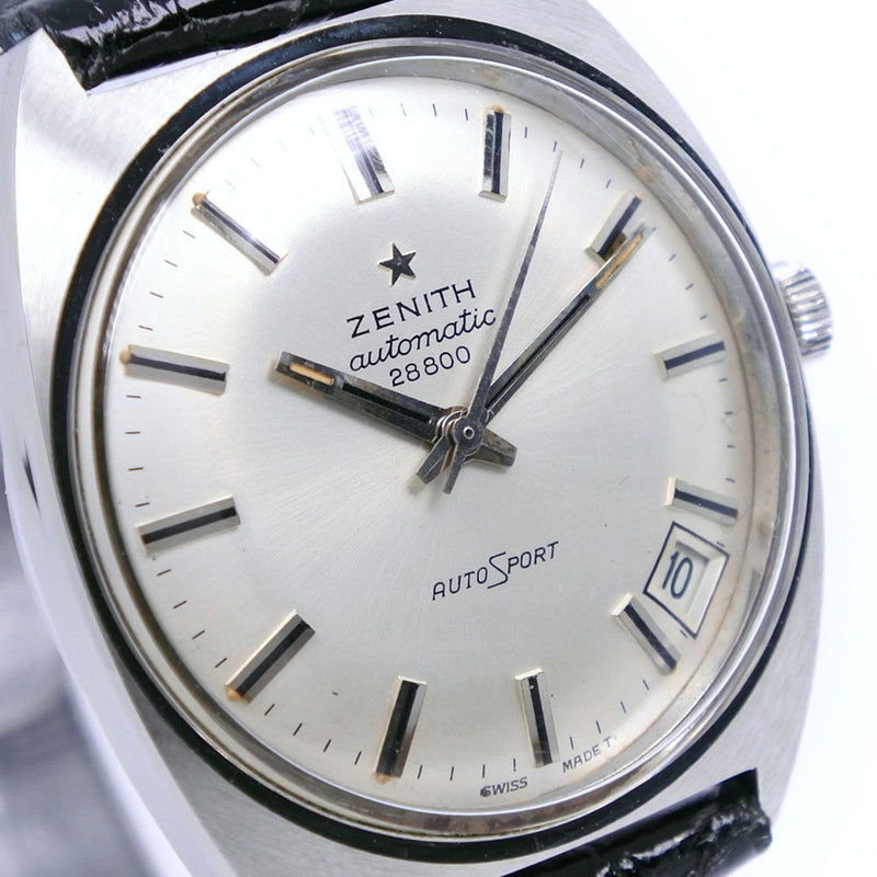 [ZENITH] Zenith auto sports * There is a back lid chopped Cal.2562 28800 Stainless steel x leather automatic winding men's silver dial watches