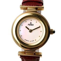 [Fendi] Fendi 320L Gold Plating x Reloj analógico de cuarzo de cuero de cuero damas