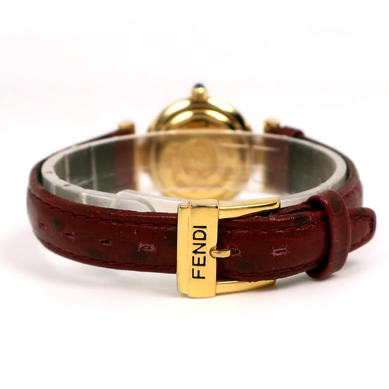【FENDI】フェンディ
 320L 金メッキ×レザー ゴールド クオーツ アナログ表示 レディース ホワイトシェル文字盤 腕時計