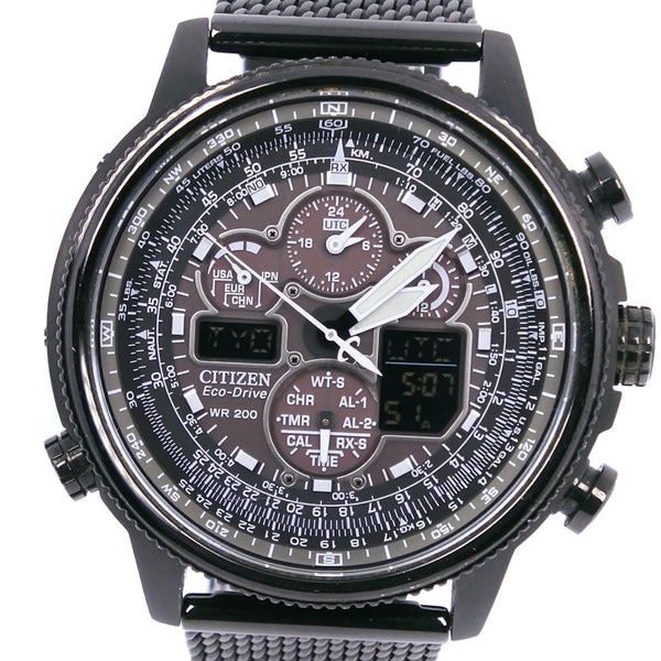 [CITIZEN] Citizen Navi Hawk Eco Drive JY8037-50E Stainless steel Black Radio Clock Chronograph Men Black Dial Watch A-Rank