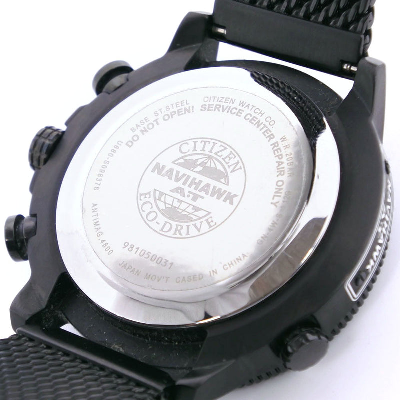 【CITIZEN】シチズン
 ナビホーク　 エコドライブ JY8037-50E ステンレススチール 黒 電波時計 クロノグラフ メンズ 黒文字盤 腕時計
A-ランク