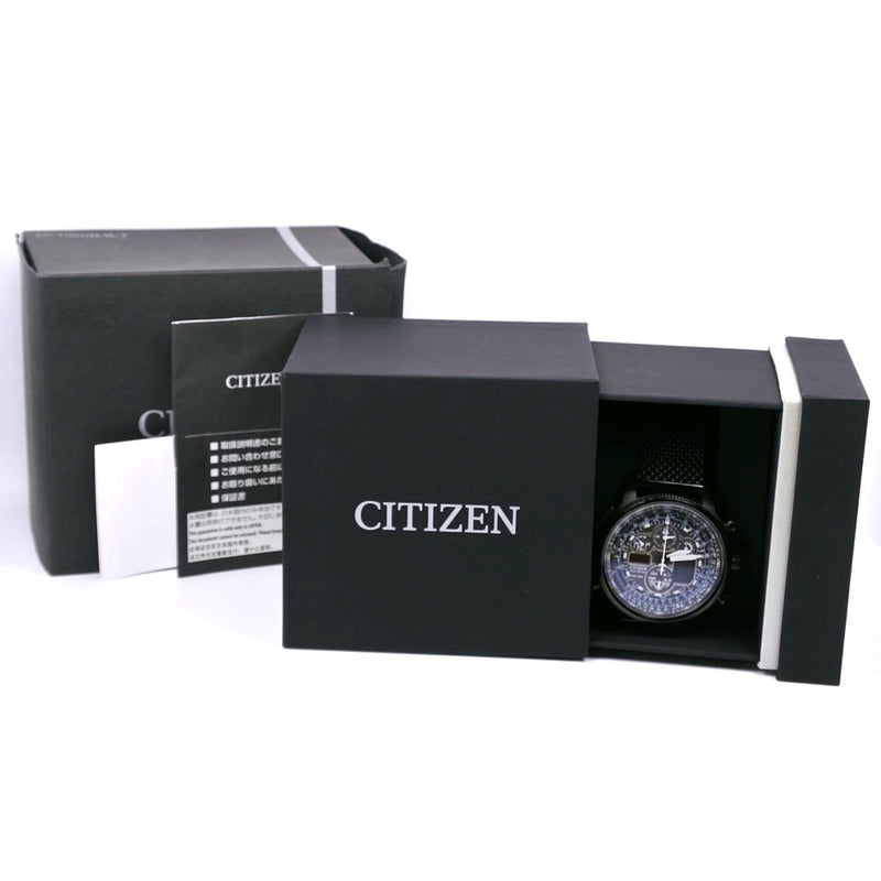 [CITIZEN] Citizen Navi Hawk Eco Drive JY8037-50E Stainless steel Black Radio Clock Chronograph Men Black Dial Watch A-Rank