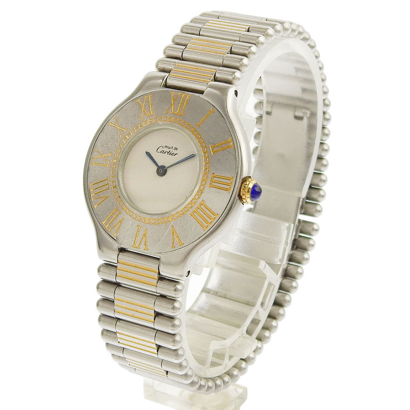 [Cartier] Cartier Must 21 Reloj de acero inoxidable Silver/Gold Quartz Display Men White Dial Watch