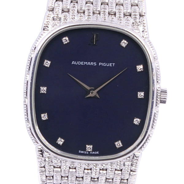 [Audemars Piguet] Audema Pigment 11p Diamond C72900 K18 White Gold x Diamond Quartz Analog Display Men's Black Dial Watch A-Rank