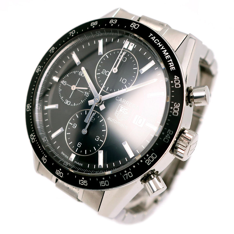 [TAG HEUER] TAG Hoire Carrella CV201E.BA0794/CV201E-0 Stainless steel silver Automatic winding chronograph men's black lines watch A-Rank