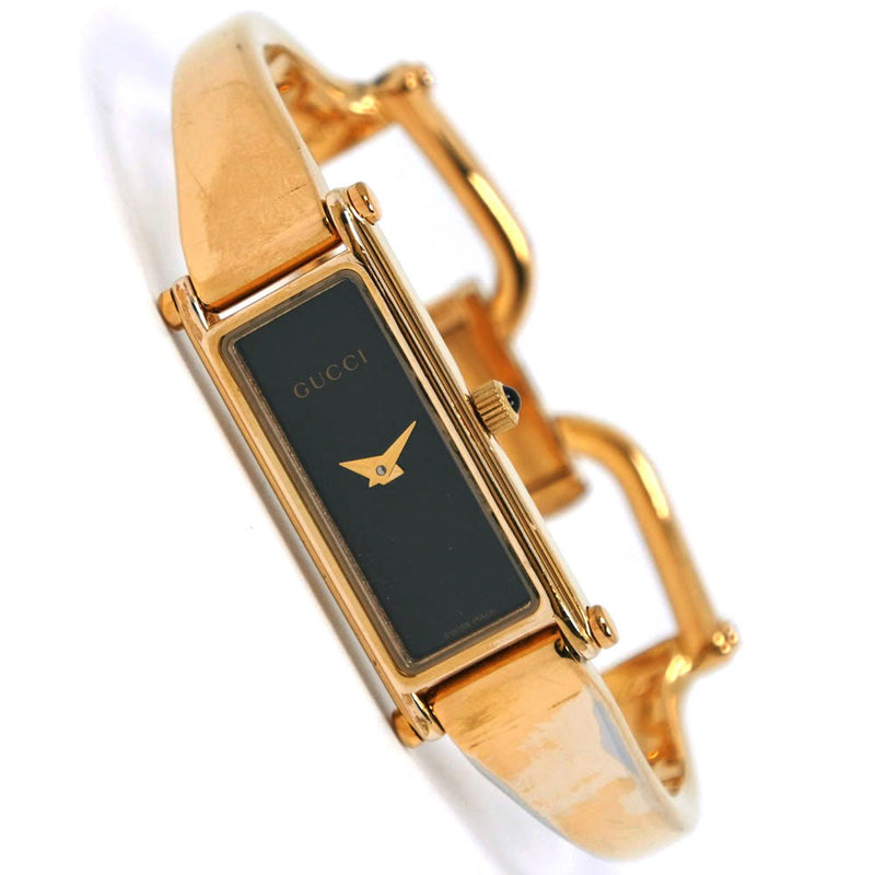 [GUCCI] Gucci 1500L Gold Plating Gold Quartz Analog Ladies Black Dial Watch
