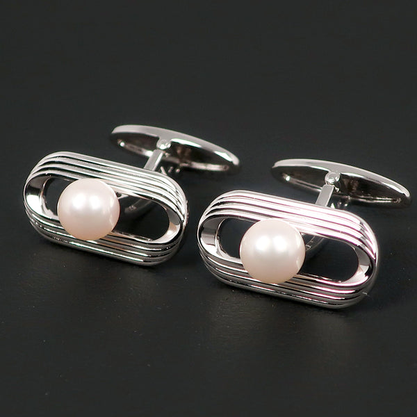 [Mikimoto] Mikimoto Pearl Cuffs 7mm Silver X Pearl Men 's Cuffs A+Rank