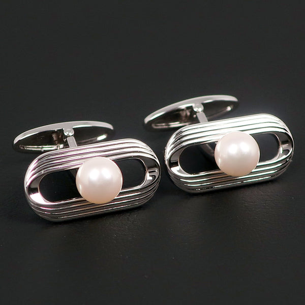 [Mikimoto] Mikimoto Pearl Cuffs 7mm Silver x Pearl Men's Cuffs A+Rank