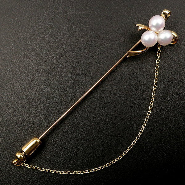 [Mikimoto] Mikimoto Pearl Ribbon Broach K18 Yellow Gold X Pearl Ladies Bloo SA Rank