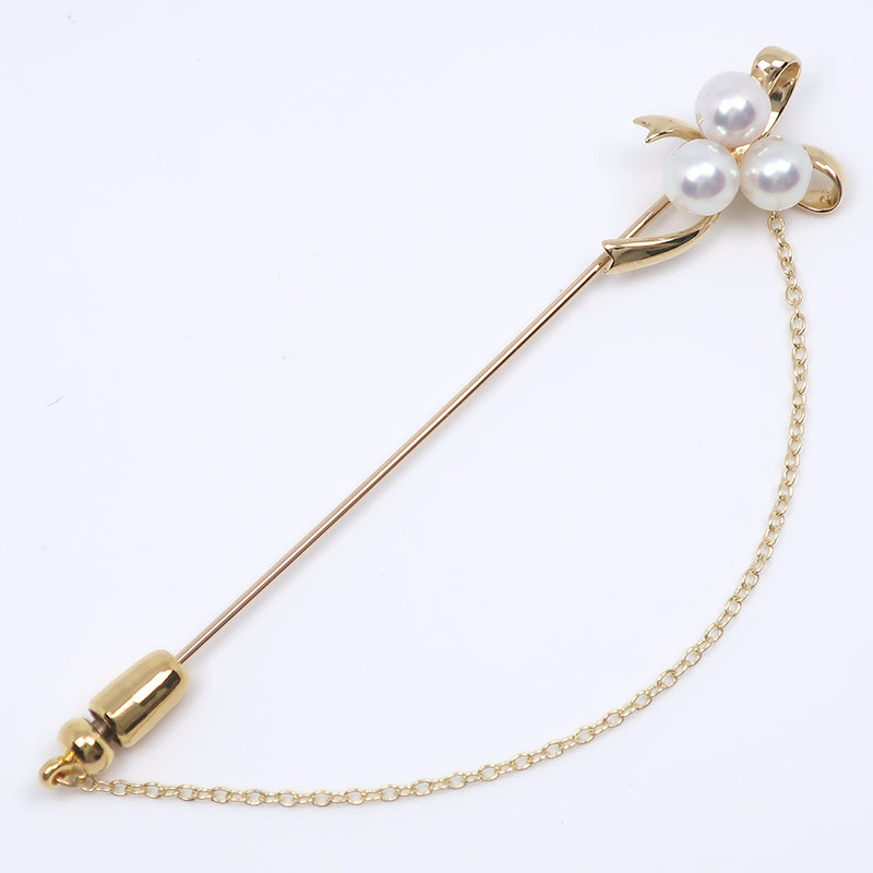 [MIKIMOTO] Mikimoto Pearl Ribbon Broach K18 Yellow Gold x Pearl Ladies Bloo SA Rank