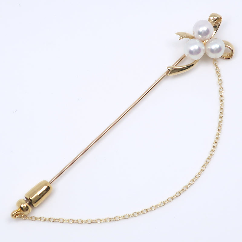 [Mikimoto] Mikimoto Pearl Ribbon Broach K18 Yellow Gold X Pearl Ladies Bloo SA Rank