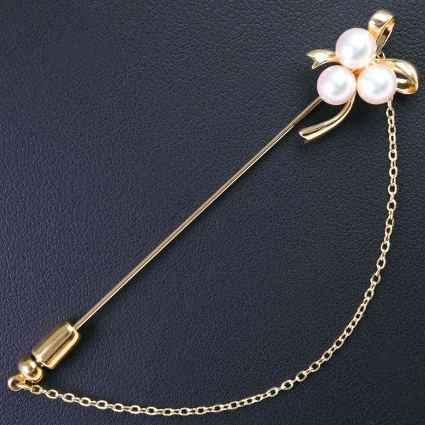 [Mikimoto] Mikimoto Pearl Ribbon Motif Bruch 5.5mm K18 Yellow Gold X Pearl Ladies Broach A Rank