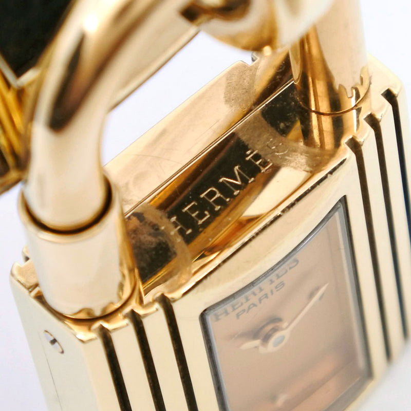[Hermes] Hermes Kelly Gold Plating X 가죽 검은 색 □ 새겨진 석영 아날로그 디스플레이 레이디스 골드 다이얼 시계