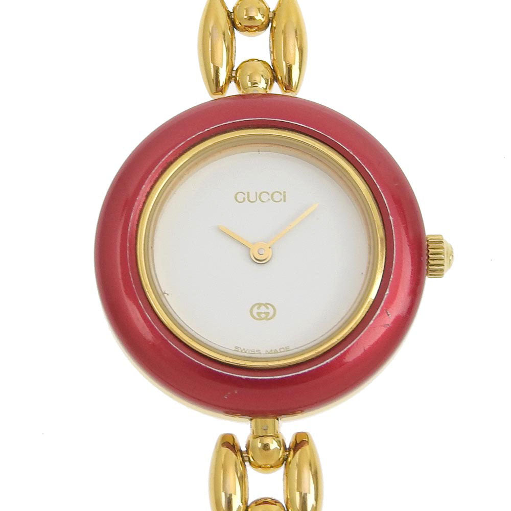 ✨GUCCI✨グッチ✨チェンジベゼル✨ホワイト文字盤✨ゴールド✨クォーツ✨腕時計 GUCCI】グッチ チェンジベゼル 11/12 金メッキ クオーツ アナログ表示
