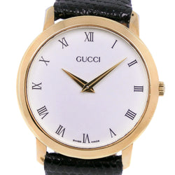 [GUCCI] Gucci 2200m gold plating x leather quartz analog display men's white dial watch
