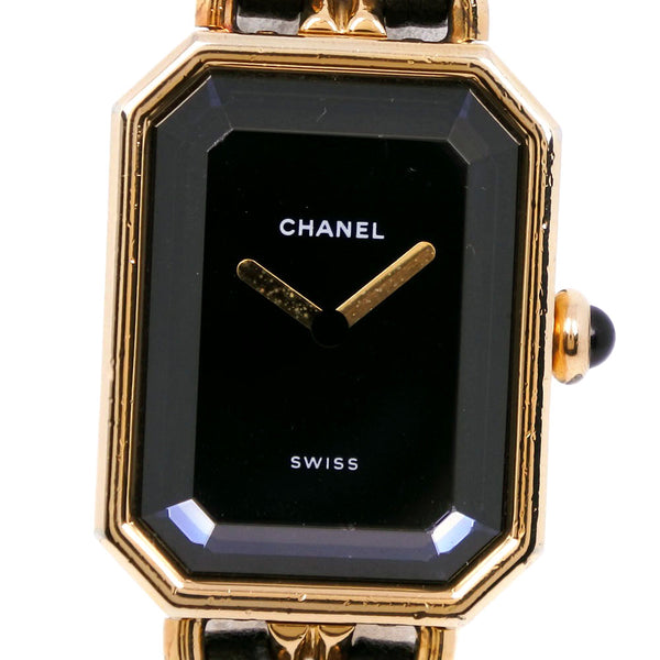 [Chanel] Chanel Premiere L H0001 Gold Placing x Leather Black Quartz Analog Dames Black Cador