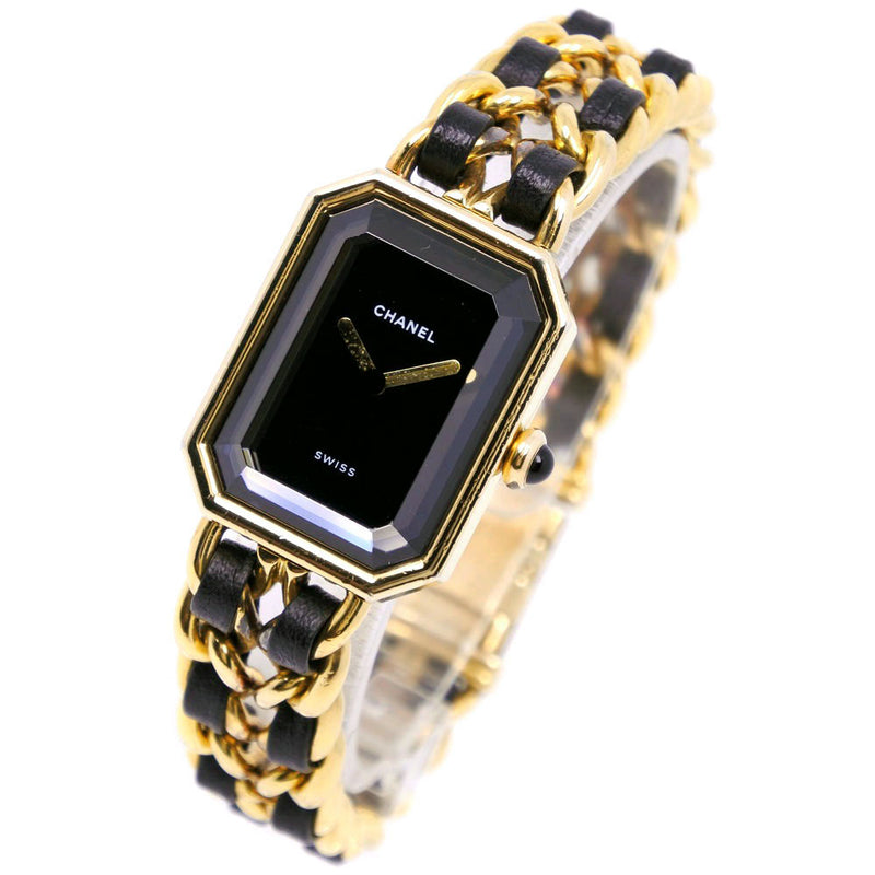 [CHANEL] Chanel Premiere L H0001 Gold plating x Leather Black Quartz Analog Ladies Black Dial Watch