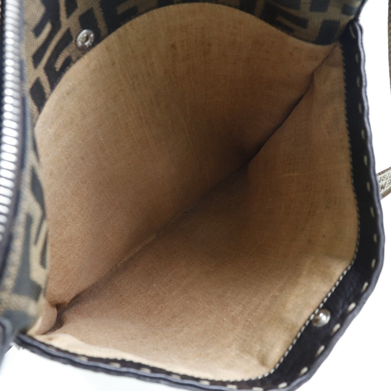 [FENDI] Fendi Zukka Shoulder Bag Canvas x Leather Brown Unisex Shoulder Bag