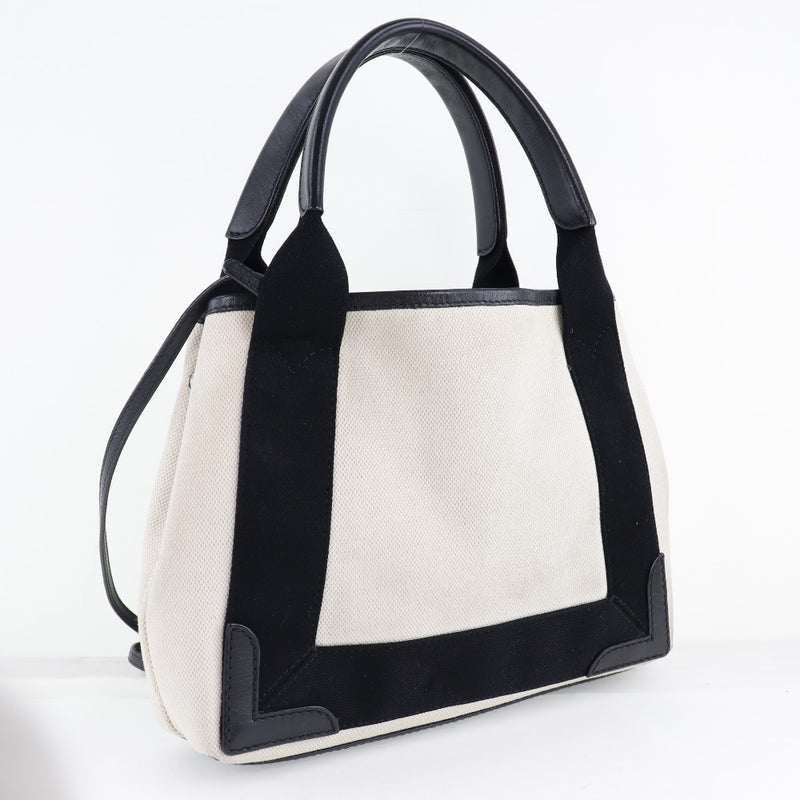 [BALENCIAGA] Balenciaga Navy Caba XS 390346 2HH3N 9260 Handbag Cotton Canvas x Calf White/Black Ladies Handbag A-Rank