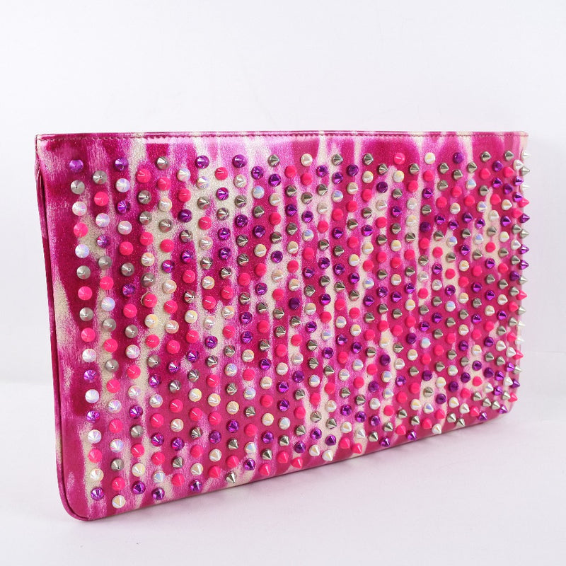 [Christian Louboutin] Christian Lubitin 1165086 Clutch bag enamel pink/purple/silver ladies clutch bag A-rank