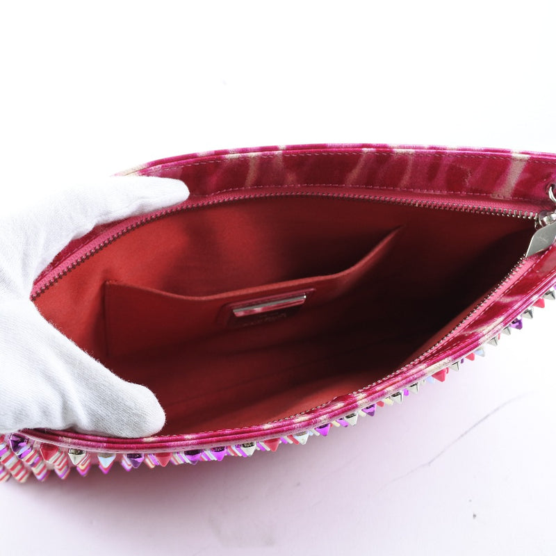 [Christian Louboutin] Christian Lubitin 1165086 Clutch bag enamel pink/purple/silver ladies clutch bag A-rank