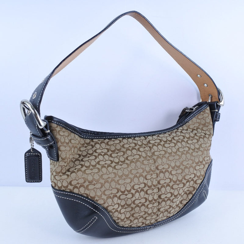 [COACH] Coach Mini Signature 6351 Shoulder bag canvas x leather tea ladies shoulder bag A rank