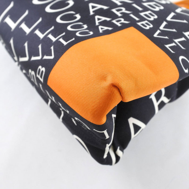 [BVLGARI] Bulgari Rectangular Logo Mania Tote Bag Leather x Nylon Canvas Black/Orange Ladies Tote Bag A+Rank
