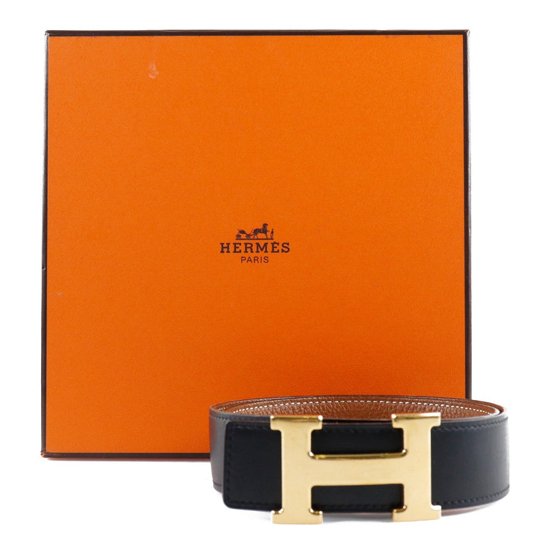 [HERMES] Hermes H belt 65 Constance Reversible Vo Epson x Gold plating Black/Tea □ F engraved ladies belt